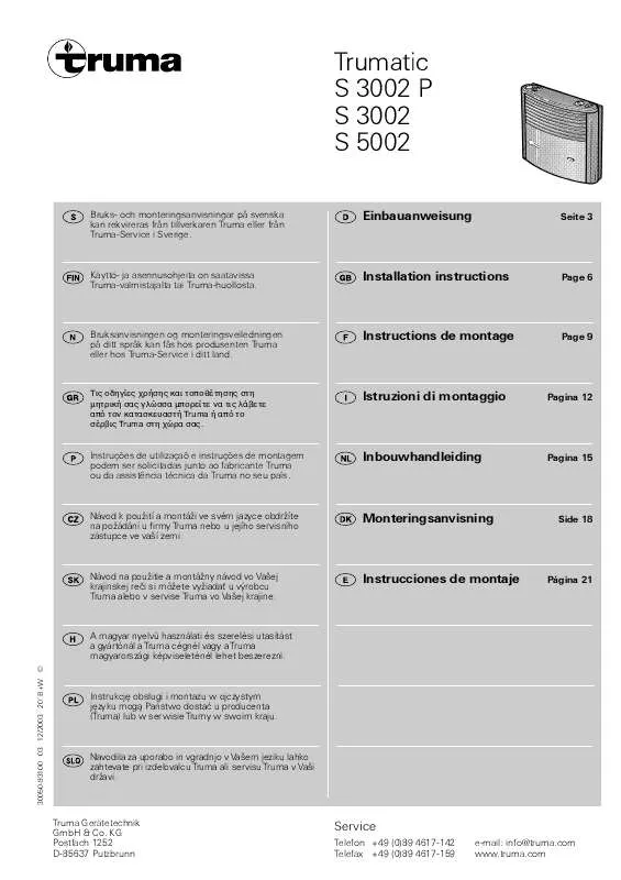 Mode d'emploi TRUMA TRUMATIC S 3002 P