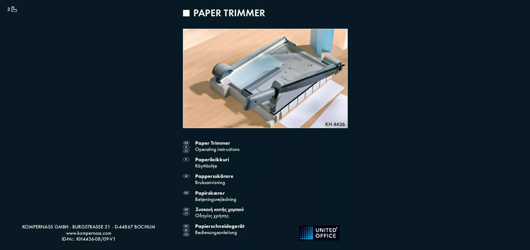 Mode d'emploi UNITED OFFICE KH 4436 PAPER TRIMMER