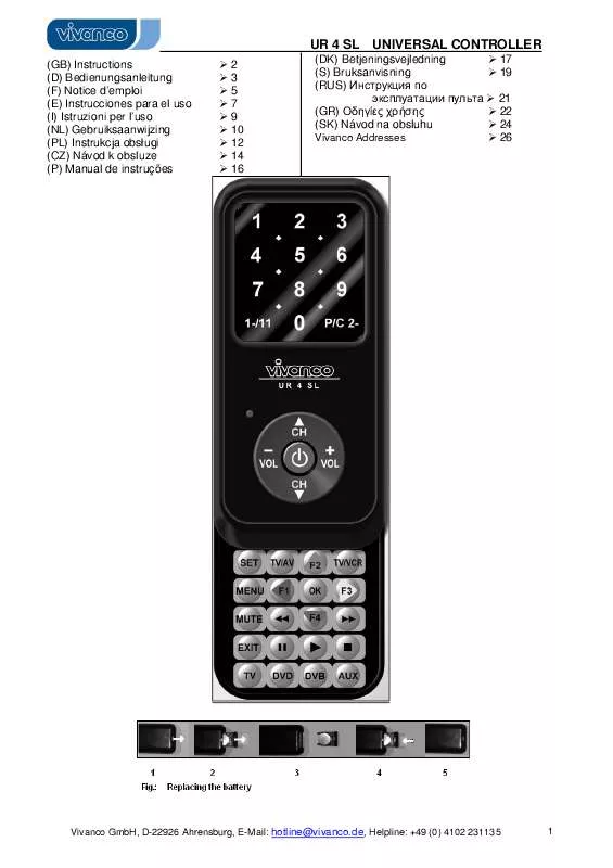 Mode d'emploi VIVANCO UR 4 SL UNIVERSAL CONTROLLER