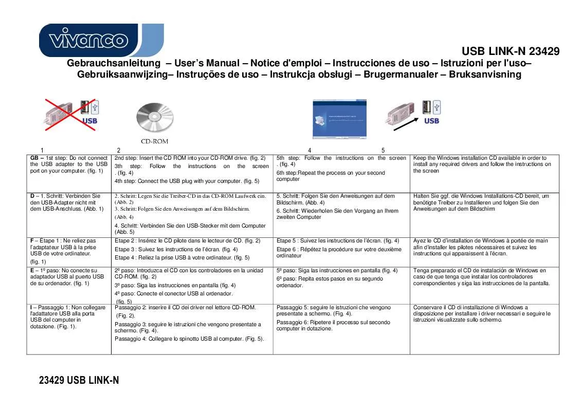 Mode d'emploi VIVANCO USB LINK CABLE BIDIRECTIONAL DATA TRANSFER 18M