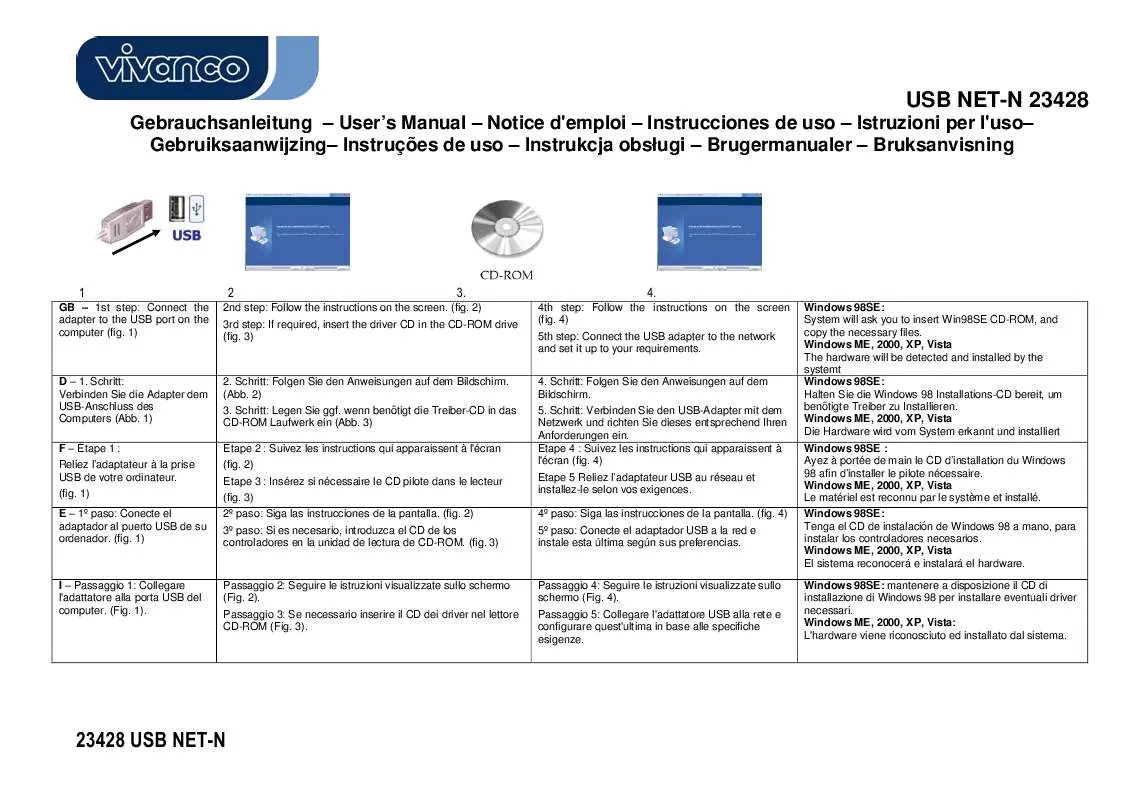 Mode d'emploi VIVANCO USB NETWORK ADAPTER USB TO RJ45 18M