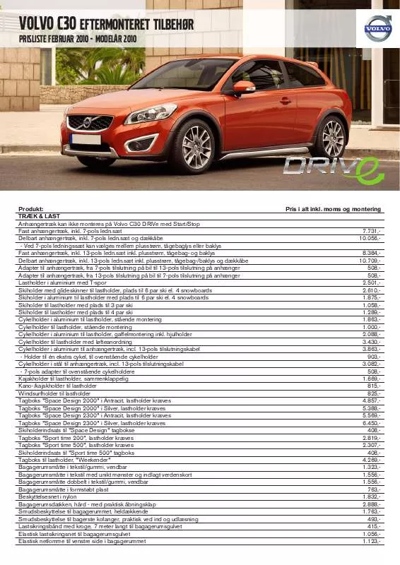 Mode d'emploi VOLVO C30