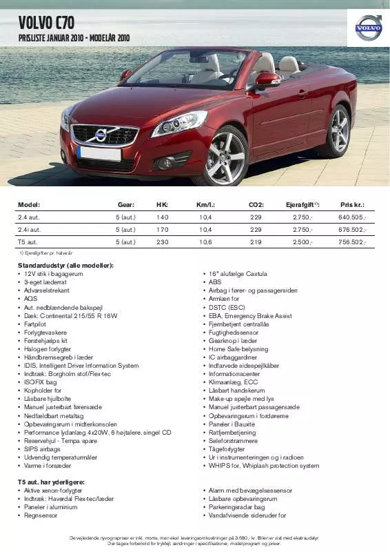 Mode d'emploi VOLVO C70