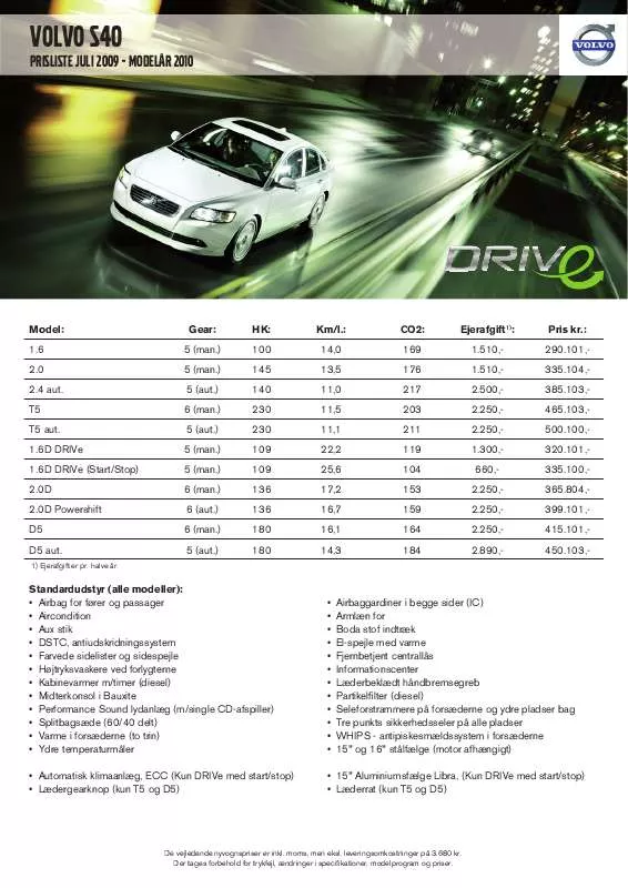 Mode d'emploi VOLVO S40