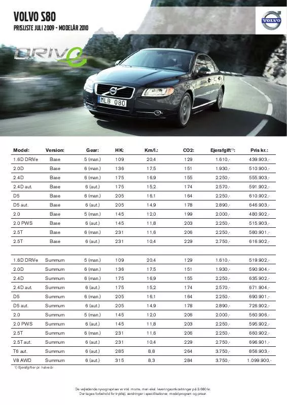 Mode d'emploi VOLVO S80