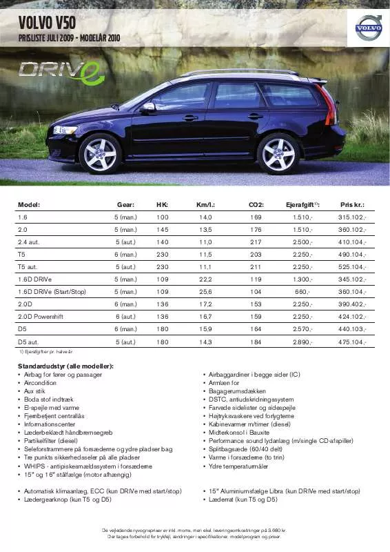 Mode d'emploi VOLVO V50