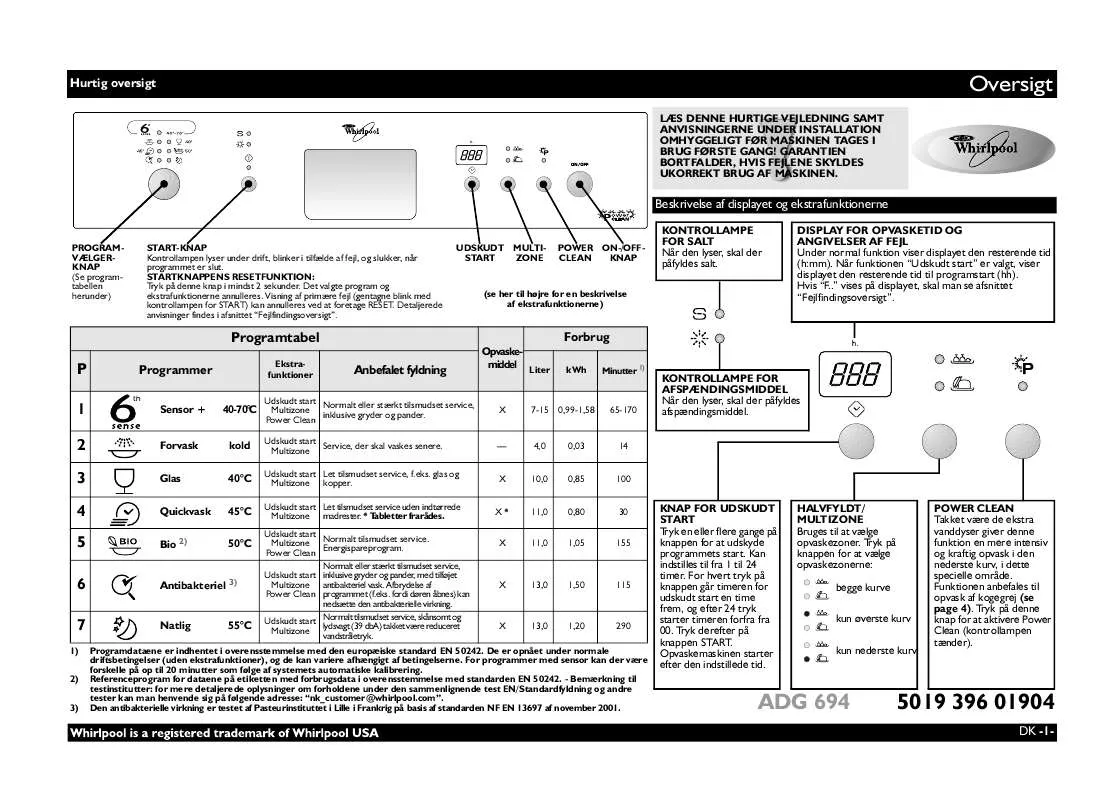 Mode d'emploi WHIRLPOOL ADG 694 NB