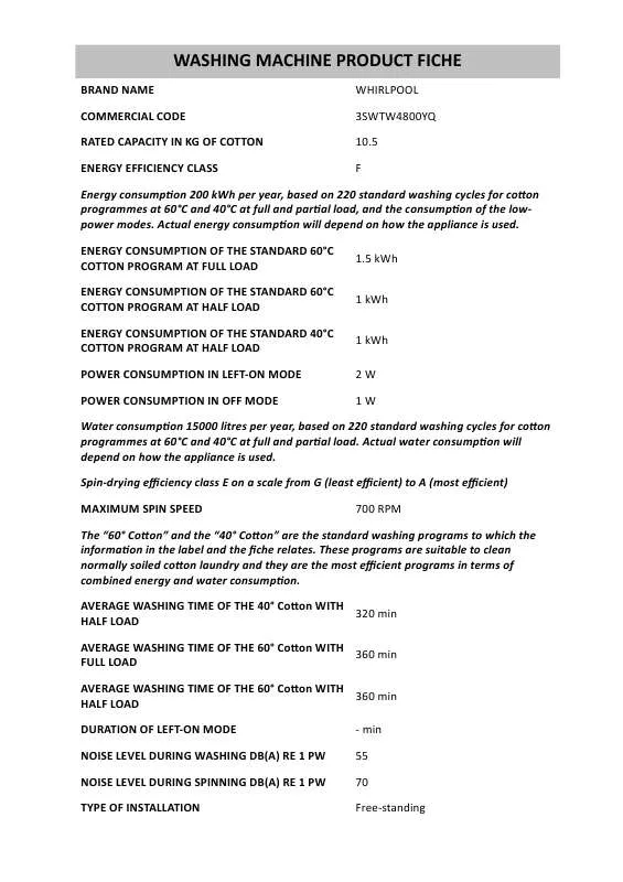 Mode d'emploi WHIRLPOOL ADPS 3541 IX