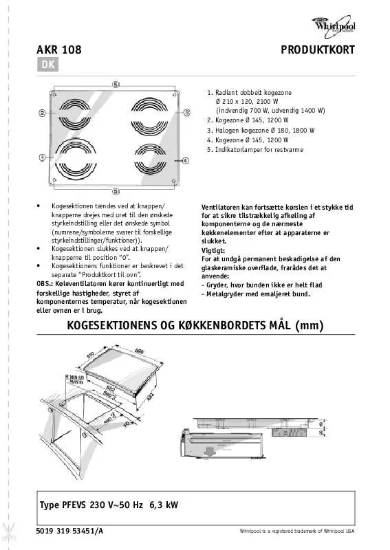 Mode d'emploi WHIRLPOOL AKR 108/IX