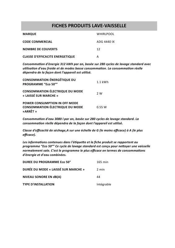 Mode d'emploi WHIRLPOOL ARG 341/A