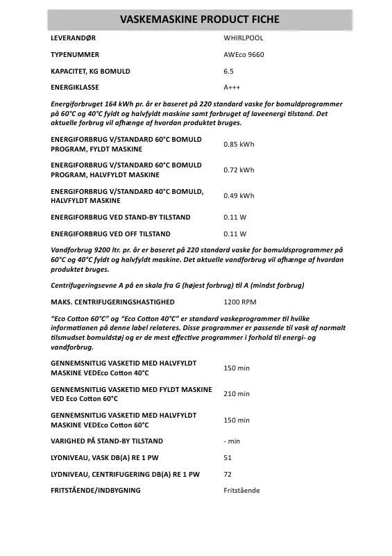 Mode d'emploi WHIRLPOOL AWECO 9660