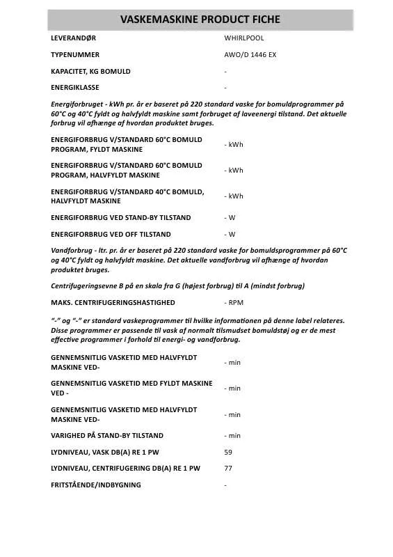 Mode d'emploi WHIRLPOOL AWO/D 1446 EX