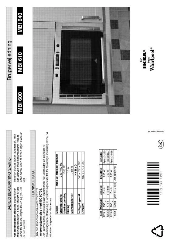 Mode d'emploi WHIRLPOOL MBI 600 AN