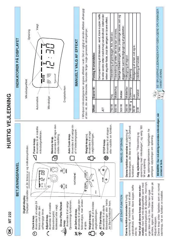 Mode d'emploi WHIRLPOOL MT 222/BLANC