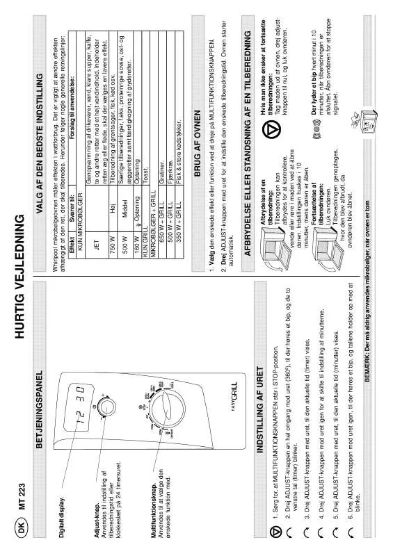 Mode d'emploi WHIRLPOOL MT 223/BL