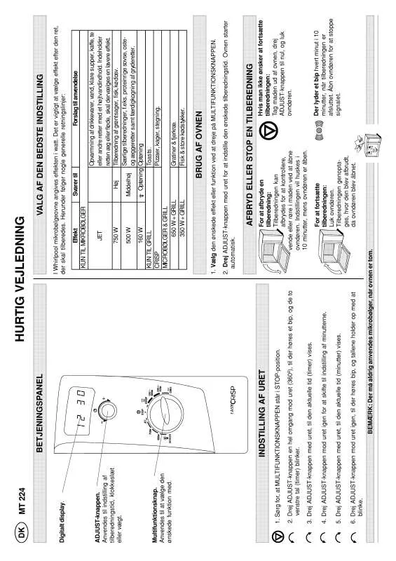 Mode d'emploi WHIRLPOOL MT 224/BL