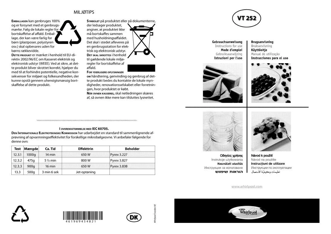 Mode d'emploi WHIRLPOOL VT 252 / SL