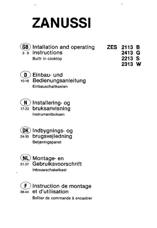 Mode d'emploi ZANUSSI ZES2113B